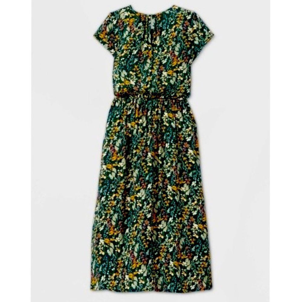 A New Day Cottagecore Picnic Short Sleeve Green Floral Maxi Dress